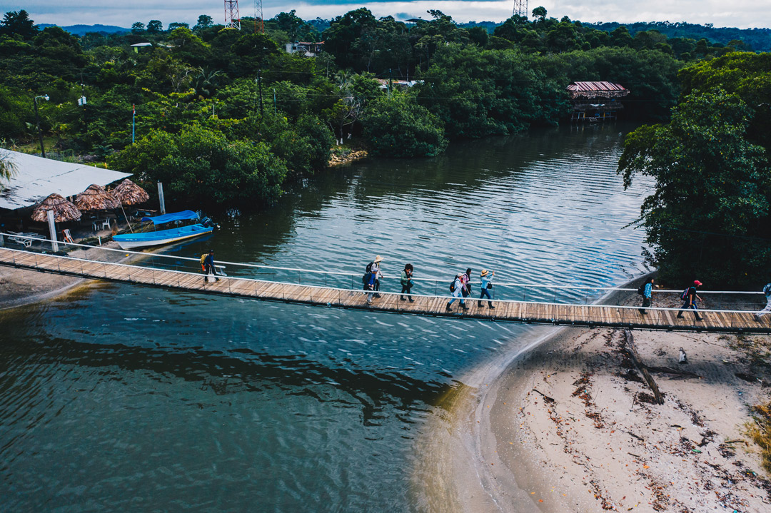 The FLAAR Mesoamerica team hiking across the hammock bridge